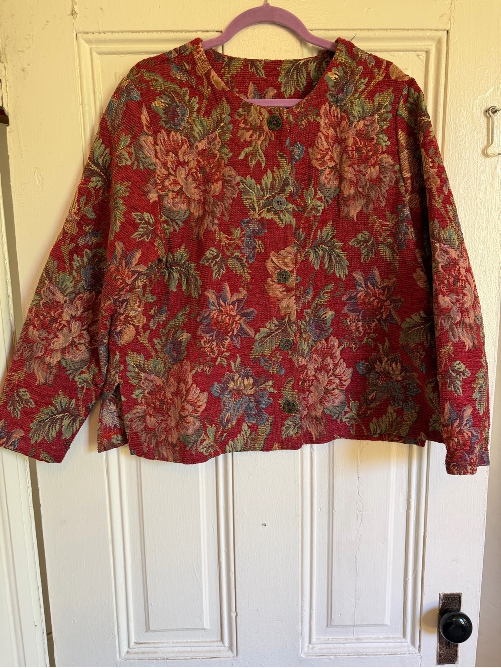 Red Floral Tapestry Button-Front Jacket size XL